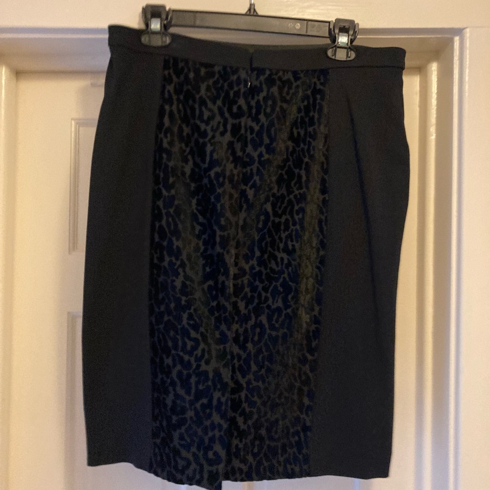 Ann Taylor Black, Ponte-knit pencil skirt with leopard brushed velvet inset.